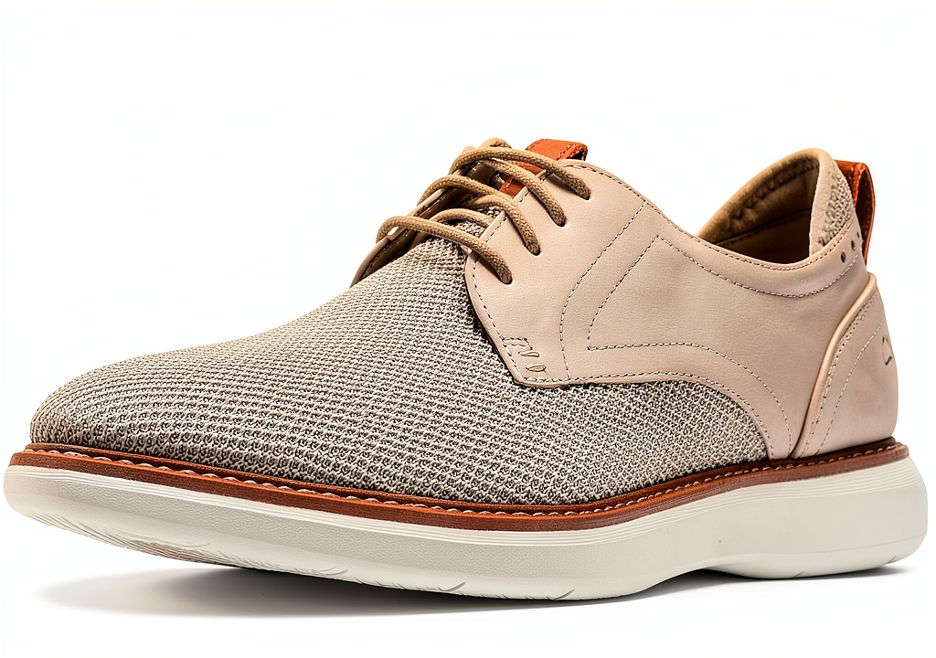 Installing Clarks Brantin Plain Mens Sneakers Grey Knit Comfort Fit on a wooden desk