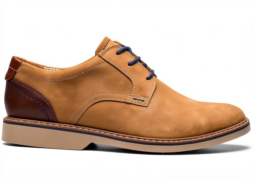 Clarks Radcliff Low Mens Oxfords Light Tan Nubuck Leather shown in real office environment with business attire