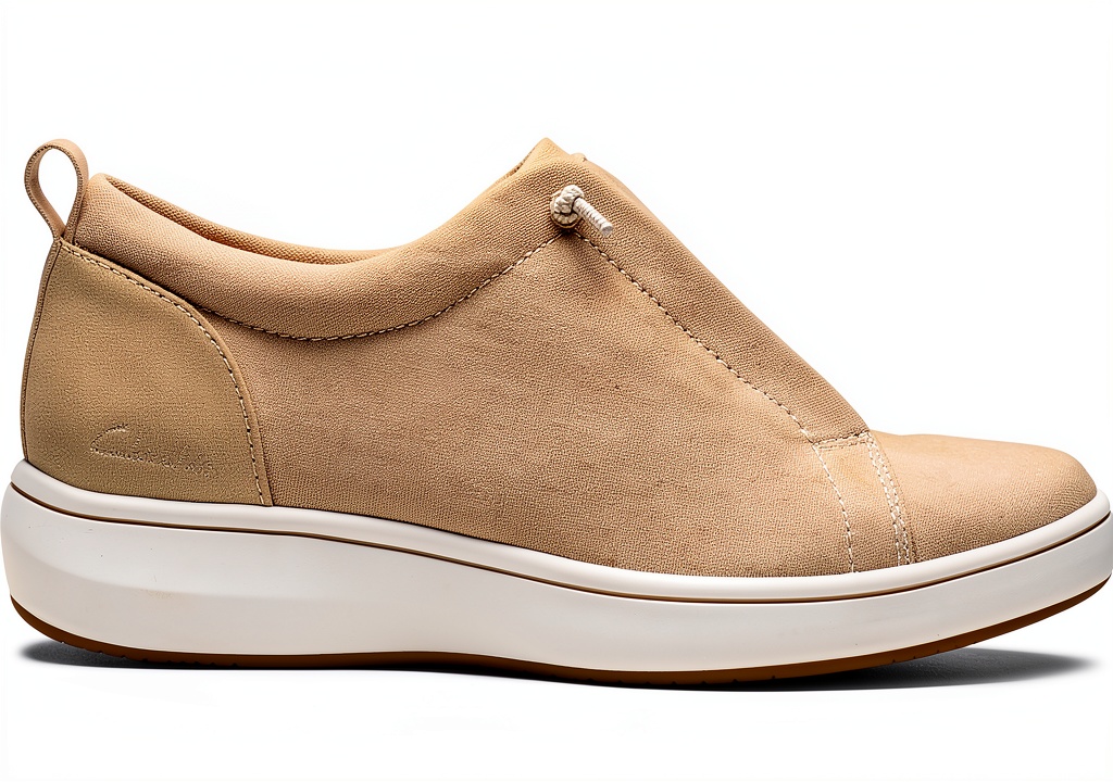 Clarks BreezeSky Lace sneakers in sand textile color on a neutral background
