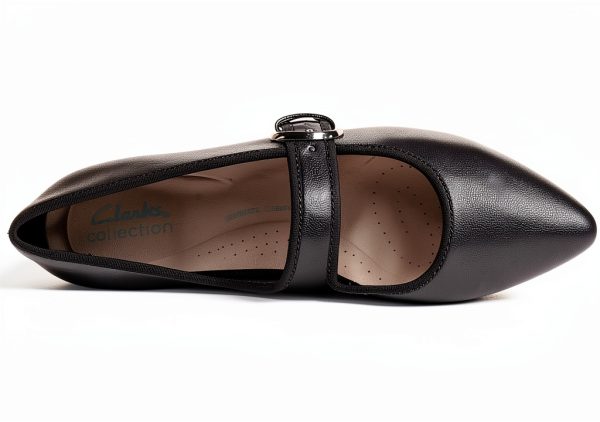Clarks Womens Black Leather Flats Comfortable Wide Sizes-4