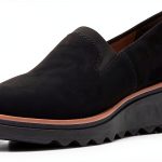 Clarks Womens Black Suede Loafers Ortholite Footbed Slip-On-0