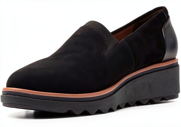 Clarks Womens Black Suede Loafers Ortholite Footbed Slip-On-0