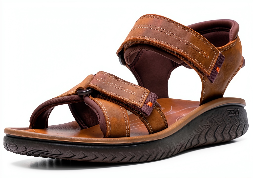 Installing Clarks Mens Sandals Beeswax Leather Adjustable Strap on a wooden desk