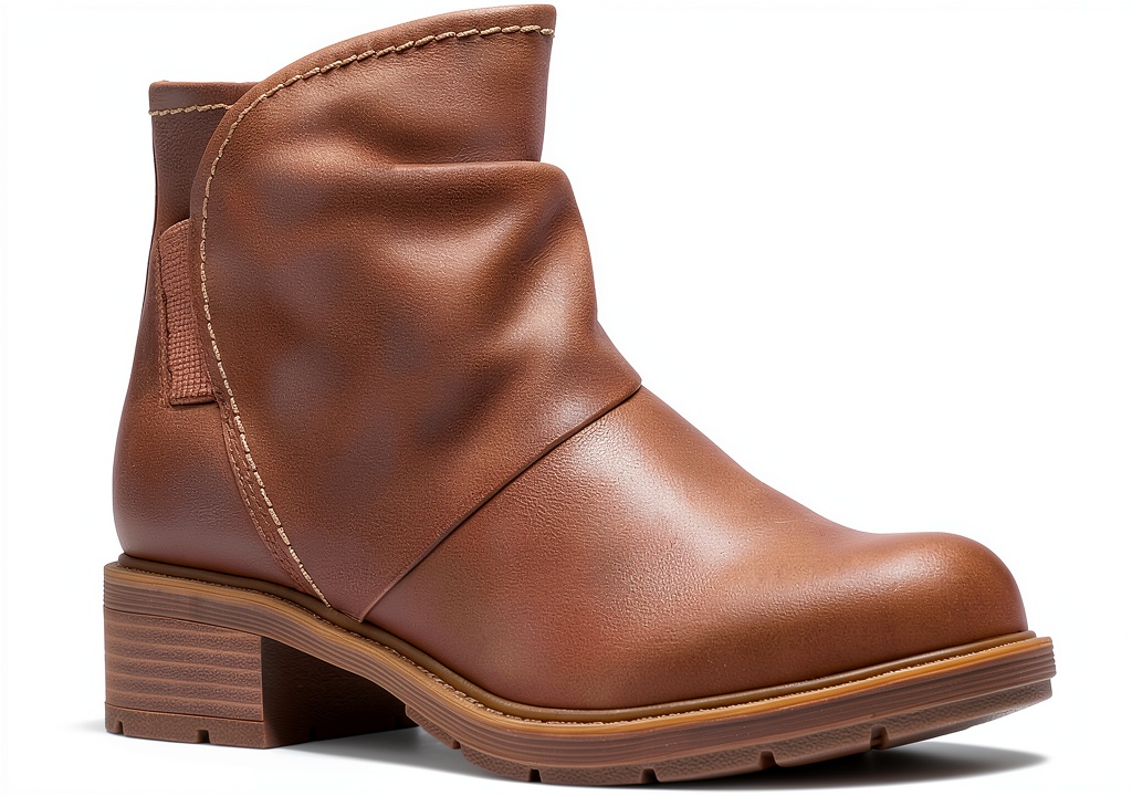 Clarks Hearth Sofia ankle boot in dark sand leather on a neutral background