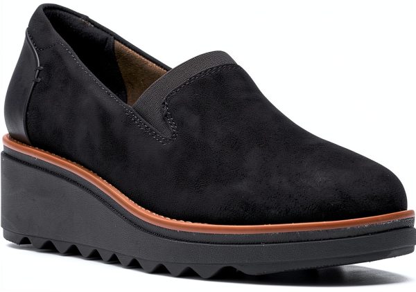 Clarks Womens Black Suede Loafers Ortholite Footbed Slip-On-2