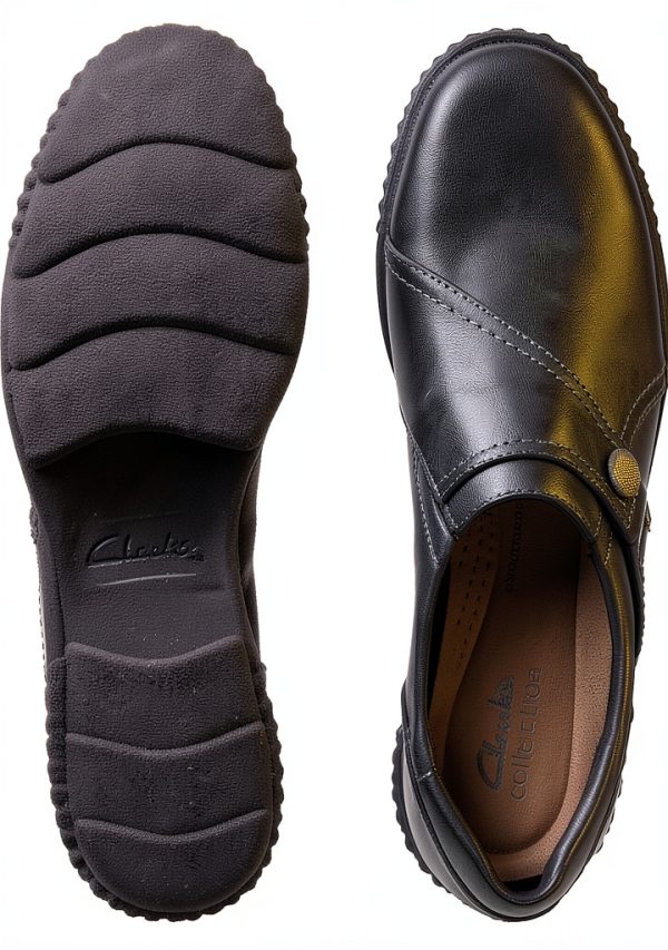 Clarks Womens Loafers Black Leather Comfort Slip On-5
