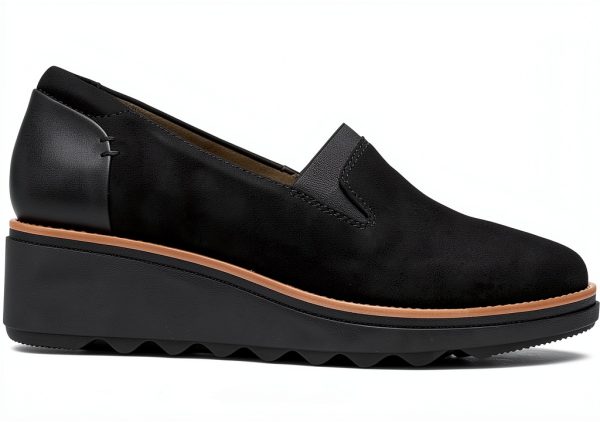 Clarks Womens Black Suede Loafers Ortholite Footbed Slip-On-1