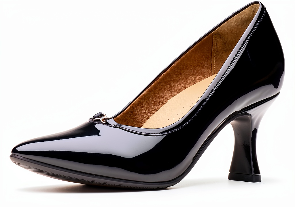 Clarks Kataleyna West pumps in black patent synthetic on a neutral background