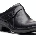 Clarks Womens Black Leather Mules Comfort Footbed-0