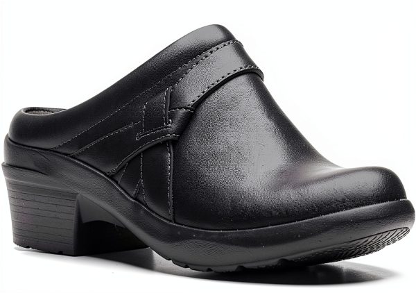 Clarks Womens Black Leather Mules Comfort Footbed-0