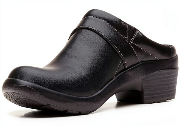 Clarks Womens Black Leather Mules Comfort Footbed-3