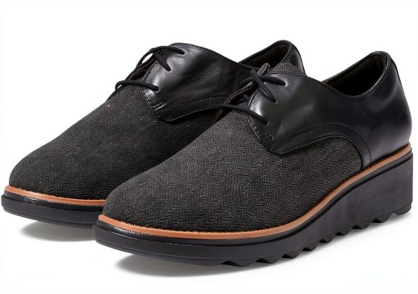 Clarks Womens Loafers Black Tweed Slip On Wedge Heel-6