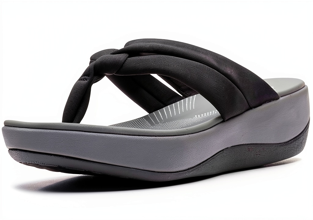 'Clarks womens flip flops showcasing Ortholite footbed and textile linings'