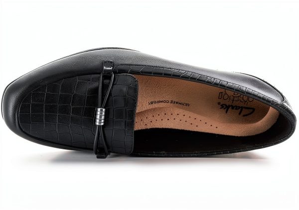 Clarks Womens Loafers Black Leather Slip On Comfort-3
