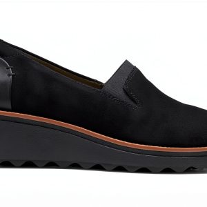 Clarks Womens Loafers Black Suede Slip On Comfort-0