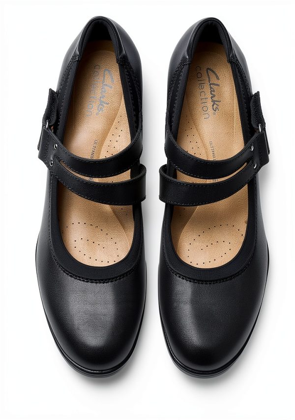 Clarks Womens Black Leather Pumps Comfort Heel Shoes-6