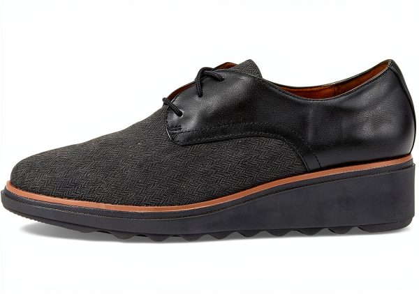 Clarks Womens Loafers Black Tweed Slip On Wedge Heel-2