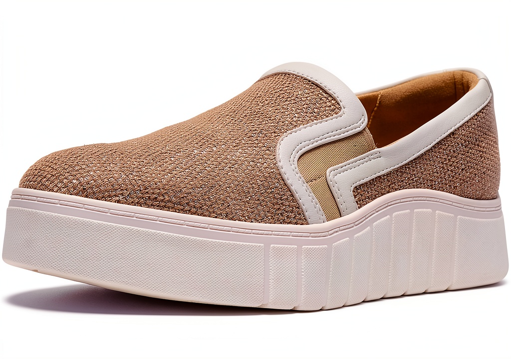 Clarks womens loafers in Natural Raffia color on a wooden floor