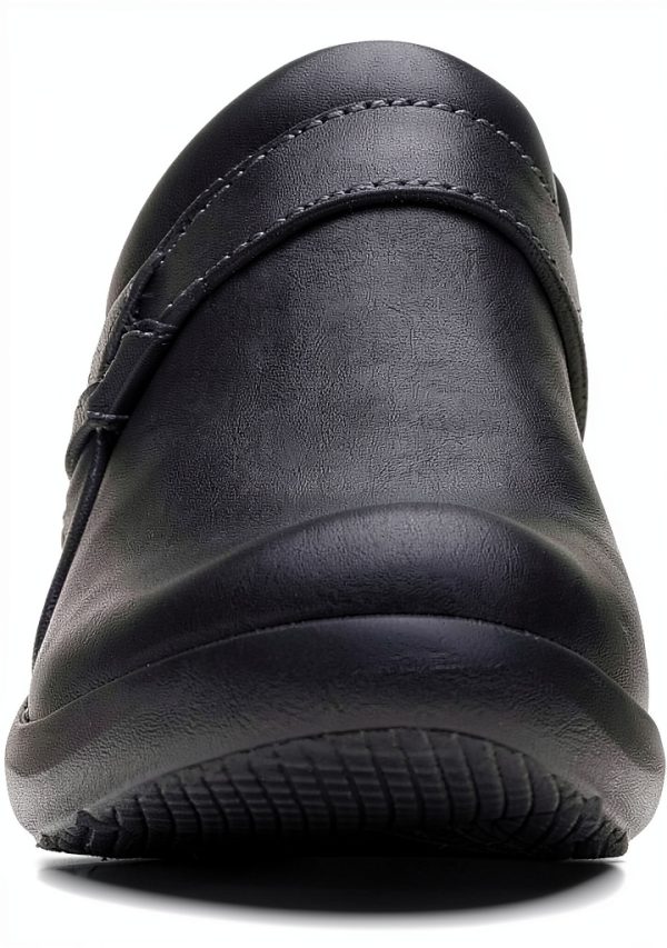 Clarks Womens Black Leather Mules Comfort Footbed-2