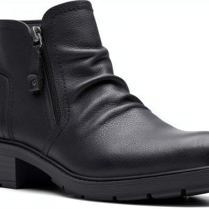 Clarks Womens Ankle Boots Tan Nubuck Black Leather Comfort-0