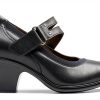 Clarks Womens Black Leather Pumps Comfort Heel Shoes-1