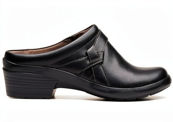 Clarks Womens Black Leather Mules Comfort Footbed-1