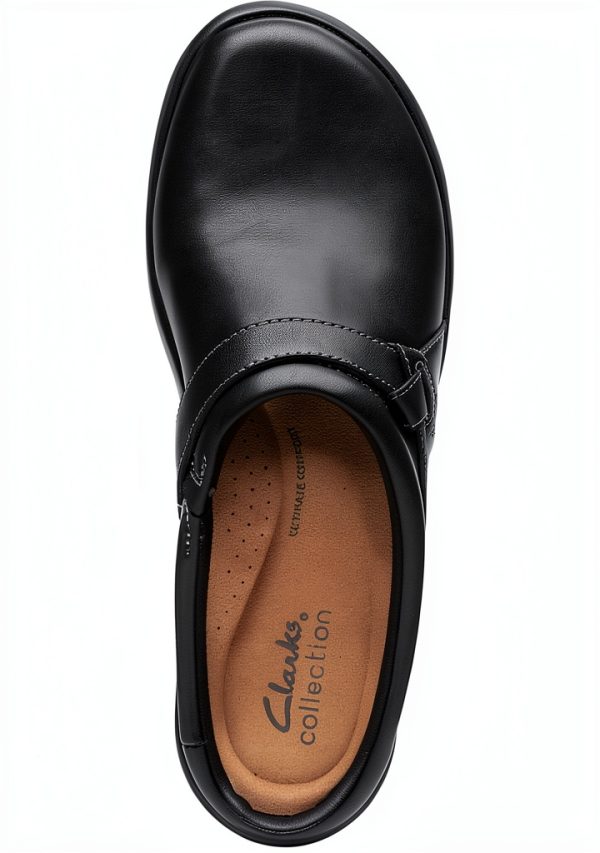 Clarks Womens Black Leather Mules Comfort Footbed-6