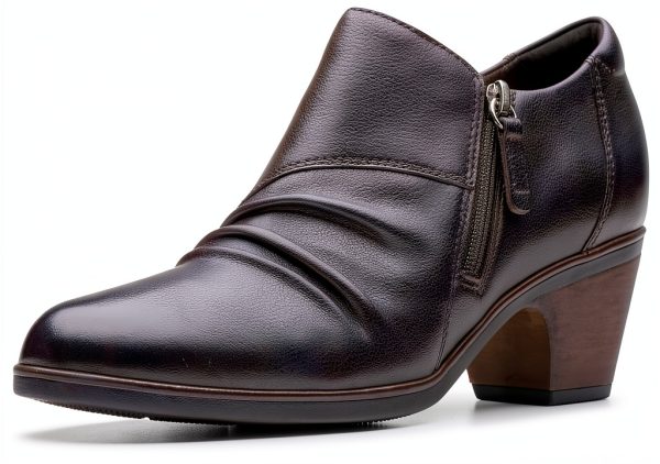 Clarks Womens Ankle Boots Side Zipper Dark Brown Leather-0