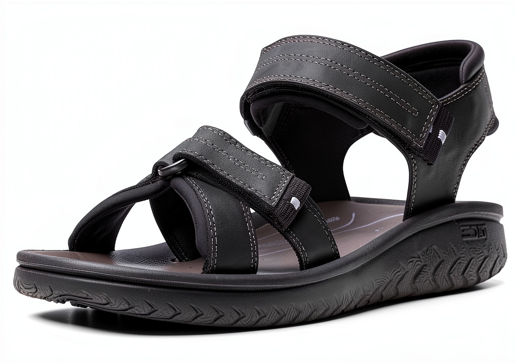 Installing Clarks Mens Sandals Beeswax Leather Adjustable Strap on a wooden desk