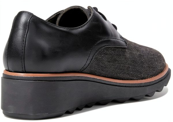 Clarks Womens Loafers Black Tweed Slip On Wedge Heel-3