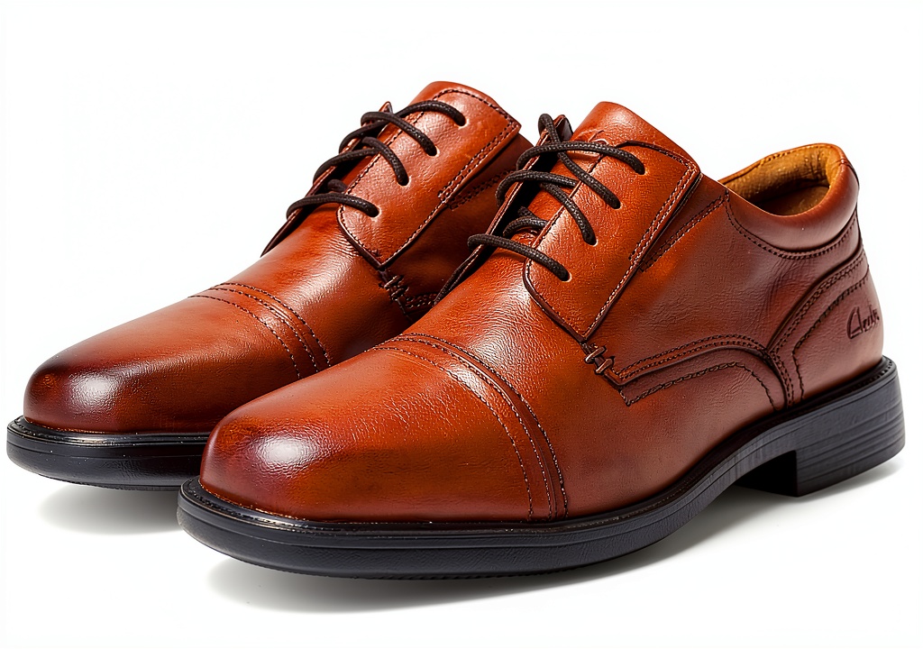 Clarks Dresslite Cap oxford shoe in black on a wooden floor