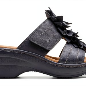 Clarks Womens Slide Sandals Black Leather Ultimate Comfort-0