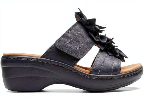 Clarks Womens Slide Sandals Black Leather Ultimate Comfort-0